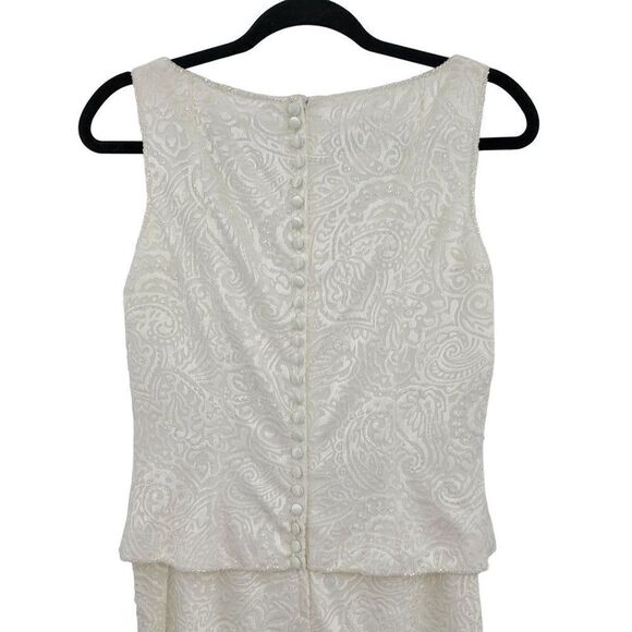 Vintage 80's Marie St. Claire Dress Bride Formal Maxi Embossed Beaded White 6 - Picture 3 of 15